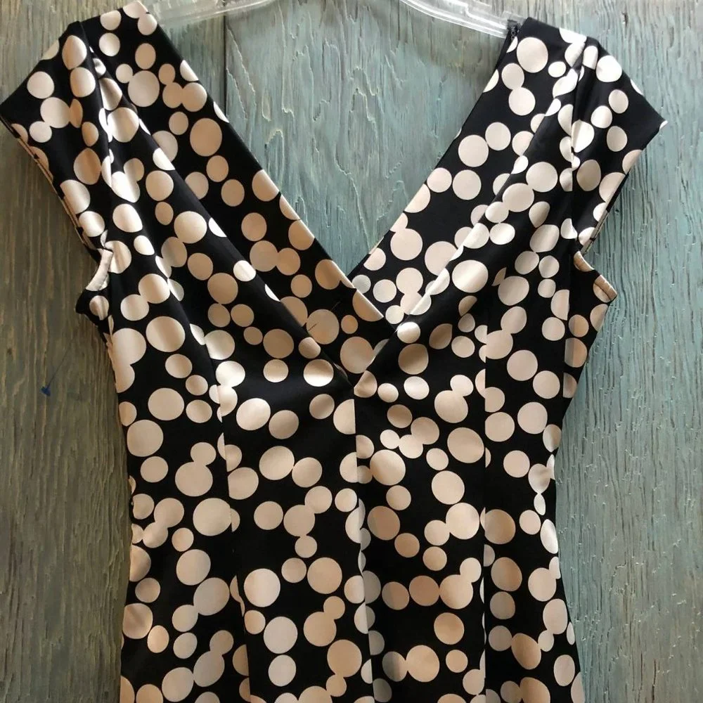Maggy London Satin Polka Dot MIDI Dress Black and White Size 8 - Picture 6 of 16